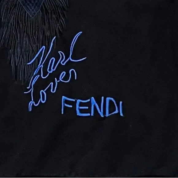 Fendi Karl Lagerfeld Karlito Embroidered Mink Fur Detail Crewneck Sweater